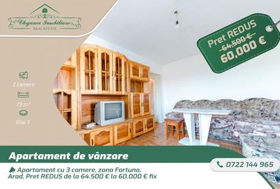 Apartament cu 3 camere semidecomandat, mobilat în Fortuna