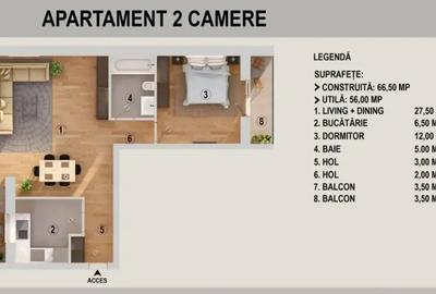 Apartament cu 2 camere decomandat, mobilat în Tunari - 14