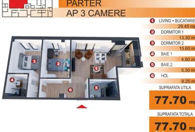 Apartament cu 3 camere în George Enescu - 1