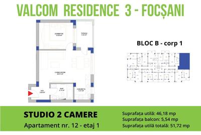 Apartament 2 camere-Str Cuza Voda-S=51.72 mp-parter - 2