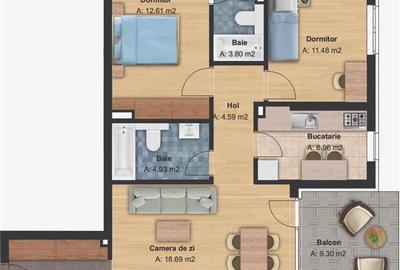 Apartament cu 3 camere semidecomandat, mobilat în Bună Ziua - 5