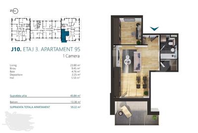 Apartament cu 2 camere, 45 mp, Ansamblu Rezidential, zona RIVUS - 2
