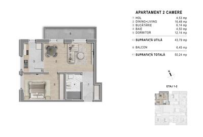 Apartament cu 2 camere semidecomandat în Popești-Leordeni