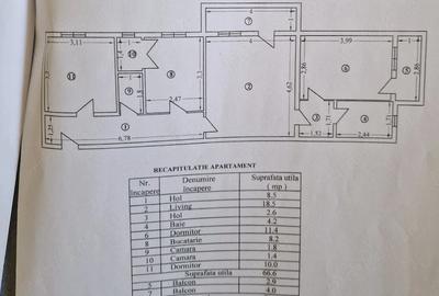 Apartament cu 3 camere semidecomandat în Central
