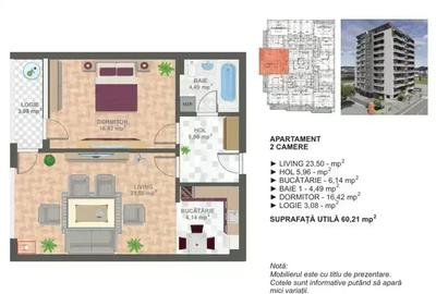 Apartament cu 2 camere decomandat în 13 Septembrie - 6
