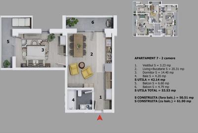 Apartament cu 2 camere semidecomandat în Odăile - 3