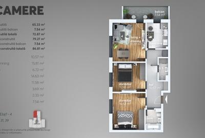 Apartament 3 camere decomadat,Carrefour-Grand Arena-Metalurgiei - 5