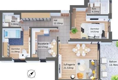 Apartament cu 3 camere decomandat în Exterior Vest - 3