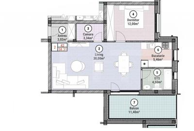 Apartament cu 2 camere semidecomandat în Moșnița Nouă - 1