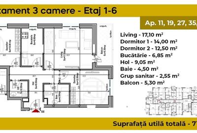 Postalionului - 3 camere  - Comision 0% - 2