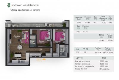 De vanzare apartamente cu 3 camere, UpTown Residence - 15