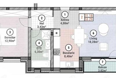 Apartament cu 2 camere 62 mp utili - 1