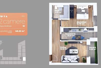Apartament cu 2 camere semidecomandat în Titan - 6