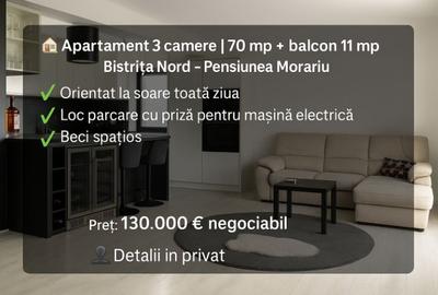 Apartament 3 camere 70 mp + 11 mp balcon Bistrita