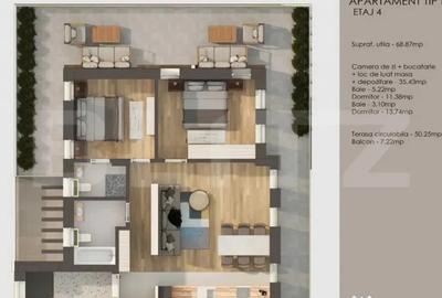 Apartament cu 3 camere decomandat în Tractorul - 1