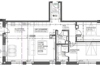 Apartament 3 camere, 91.65mp, balcon, semifinisat, CF, zona - 11