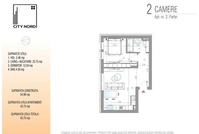 OFERTA Tunari ! Studio Dublu 42.7 mp, Caramida si incalzire pardoseala - 3