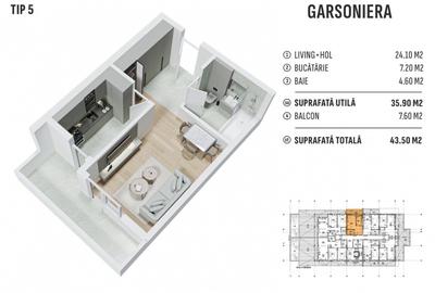 Garsoniera cu predare in 3 luni direct dezvoltator 44 mp