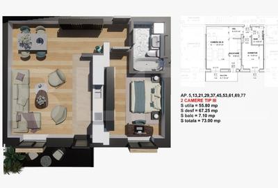Comision 0% la cumparator! Apartament 2 camere, 60.5 mp, zona Satina Park - 8