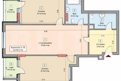 Apartament cu 3 camere în Florești