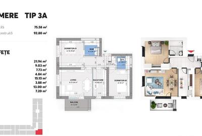 Apartament 3 Camere TIP A in Plaza Residence FAZA 6 - 2