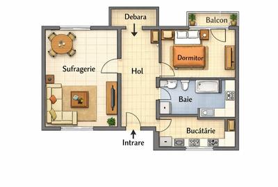 Apartament cu 2 camere decomandat în Central