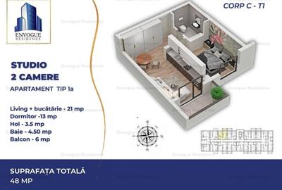 Studio 2 cam, Auchan - Iuliu Maniu,  Envogue Residence Militari - 3