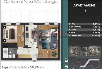 Apartament cu 2 camere decomandat în Metalurgiei