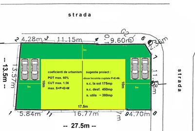 Bucurestii Noi, cartier Straulesti, teren 358mp deschidere 27.3mx13.6m - 4