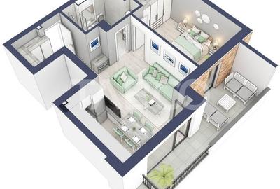 Apartament la parter cat un etaj 1 cu 47 mp utili 2 camere Turnisor