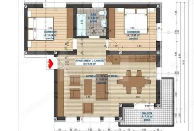 Apartament 3 camere, 72 mp utili, etaj 1, bloc nou - 1