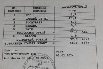Vand garsoniera decomandata, 37 mp utili - 3