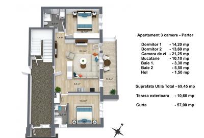 Dezvoltator - Apartament 3 camere + Curte - 1