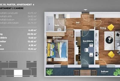 2 Camere cu chirias -  63,75mp  - Grand Kristal Residence - 12