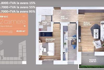 Parcul Teilor-2 camere, spatios, dec, bucatarie inchisa - 7