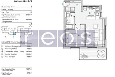 VANZARE APARTAMENT 2 CAMERE | STRAULESTI | 60MP | TERASA | COMPLEX NOU - 12