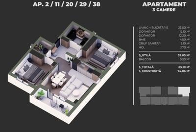 Apartament cu 3 camere decomandat în Berceni - 2