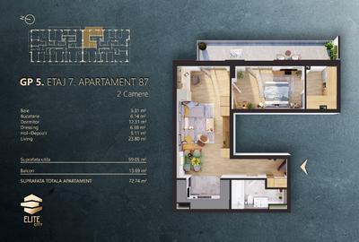 Apartament 2 camere finisat 60mp + terasa 14mp Elite Ciry garaj priveliste - 2