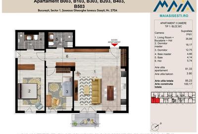 Apartament cu 3 camere decomandat în Sisești - 2