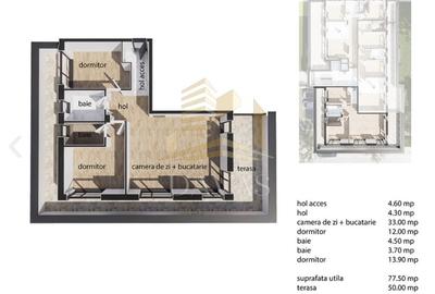 Penthouse de 3 camere semidecomandat - Parcare | Baciu - 2