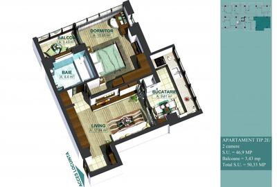 Apartament cu 2 camere semidecomandat în Baza 3