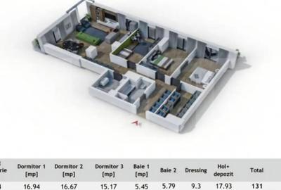Apartament cu 4 camere semidecomandat în Central
