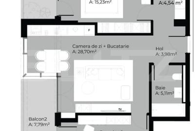 Apartament cu 3 camere, 70 mp, 2 balcoane, etaj 3/9, Soporului - 2