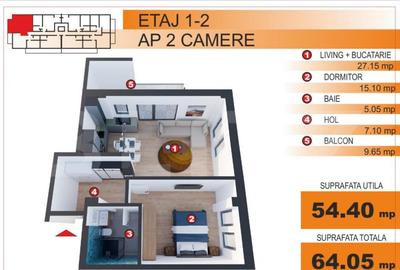 Apartament cu 2 camere în George Enescu
