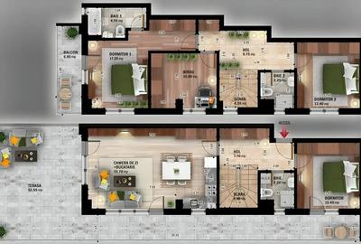 Duplex tip Penthouse cu 4 Camere si Birou | 181,4 mp - 3