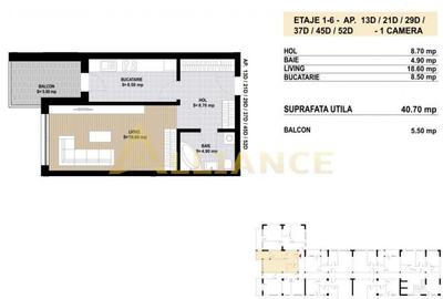 Garsoniera decomandata, 46.2 mp - Grand Arena - - 5