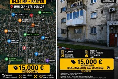 Apartament cu 2 camere semidecomandat în Central