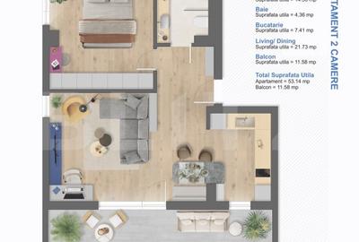 Apartament 2 camere, 54 mp, zona Aradului - 7