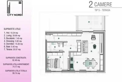 Apartament lux CITY NORD 1 DEC! Dressing 14 mp+terasa 26 mp - 2