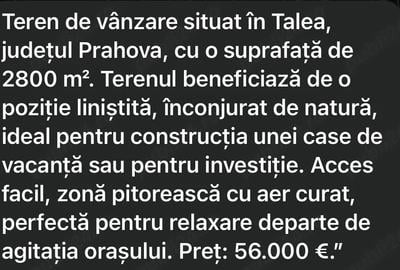 Teren de 2800 mp, în Talea